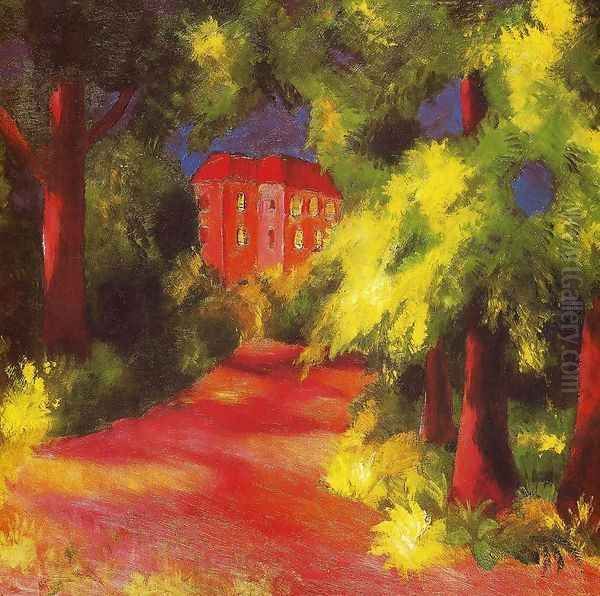 Red House in a Park 1914 Oil Painting by August Macke