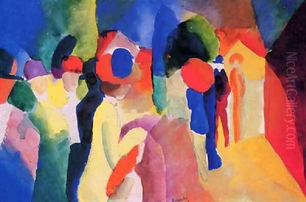 Girl With A Yellow Jacket Oil Painting by August Macke