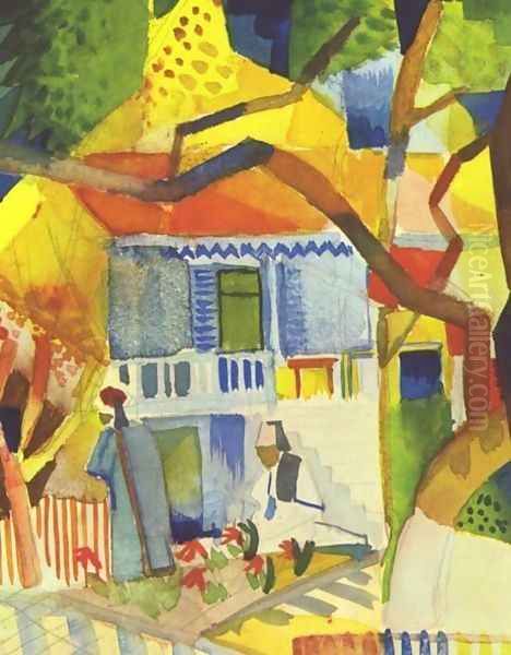 Patio Of The Country House In St Germain Oil Painting by August Macke