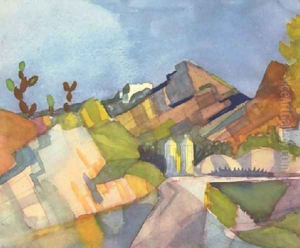 Rocky Landscape Oil Painting by August Macke