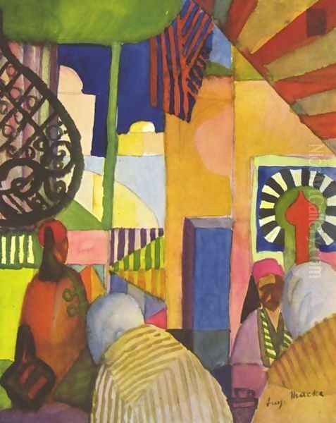 In The Bazar Oil Painting by August Macke