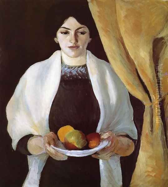 Portrait with Apples- Wife of the Artist 1909 Oil Painting by August Macke