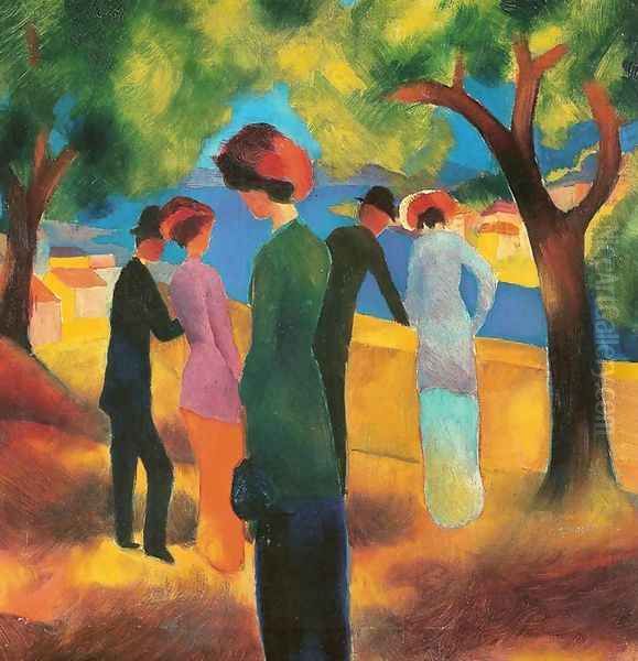 Lady in a Green Jacket Oil Painting by August Macke