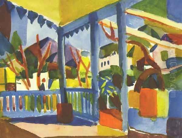 Terrace Of The Country House In St Germain Oil Painting by August Macke