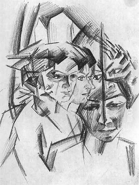 Futurist Heads (Futuristiche Kopfe) 1913 Oil Painting by August Macke