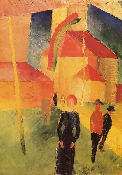 Church with Flags Oil Painting by August Macke