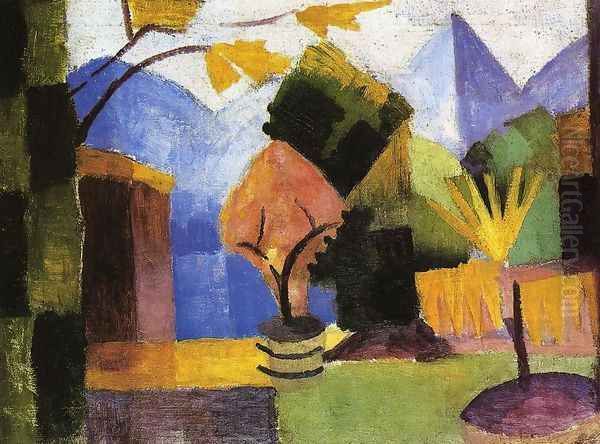 Garden on Lake of Thun Oil Painting by August Macke