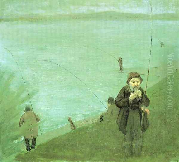 Anglers on the Rhine Oil Painting by August Macke