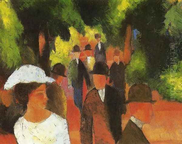 Promenade with Half-Length of Girl in White 1914 Oil Painting by August Macke