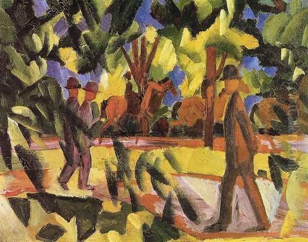 Riders and Strollers in the Avenue Oil Painting by August Macke