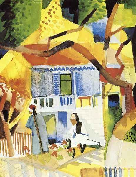 Courtyard of a Villa at St. Germain Oil Painting by August Macke