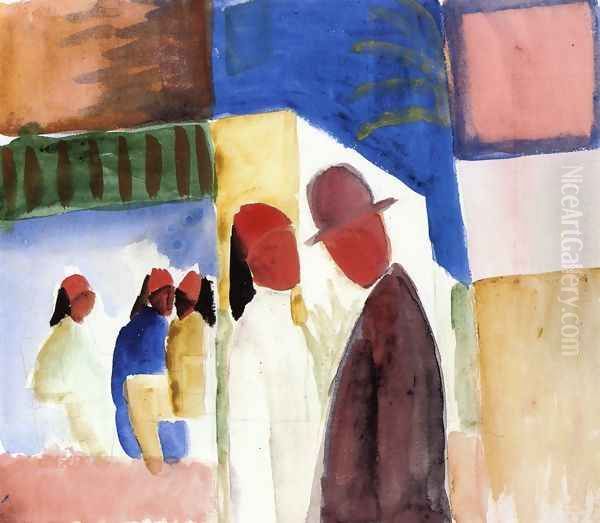 On the Street Oil Painting by August Macke