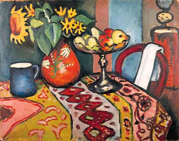 Stilleben mit Sonnenblumen II Oil Painting by August Macke