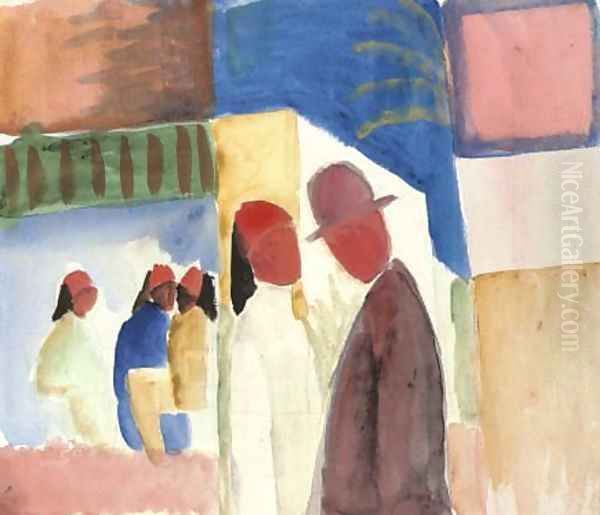 Auf der Strasse Oil Painting by August Macke