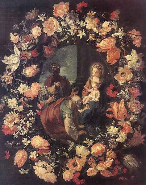 Adoration of the Magi (in Garland) Oil Painting by Carlo Maratti