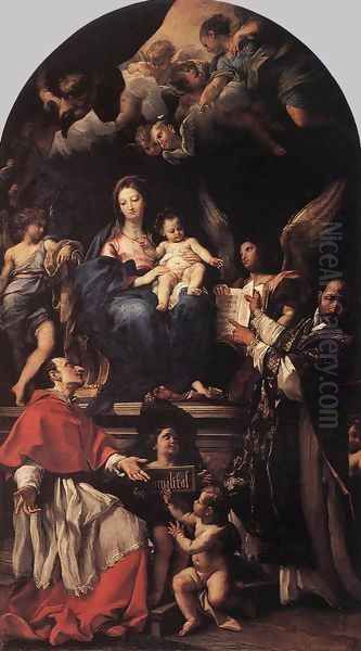 Madonna and Child Enthroned with Angels and Saints 1680-90 Oil Painting by Carlo Maratti