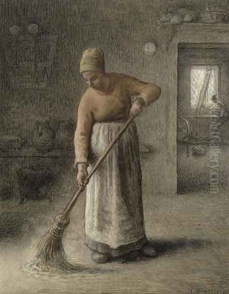 A Farmer's wife sweeping, 1867 Oil Painting by Jean-Francois Millet