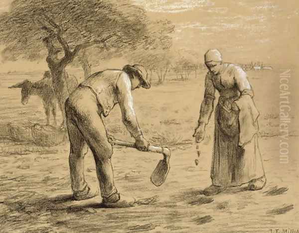 Peasants planting potatoes Oil Painting by Jean-Francois Millet