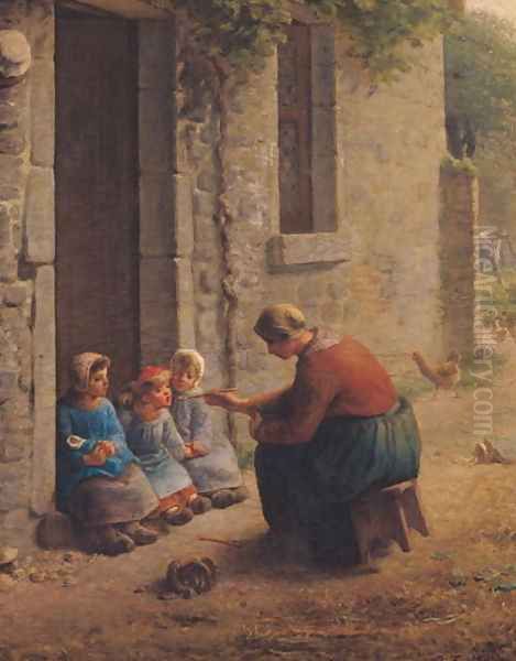 Feeding the Young, 1850 Oil Painting by Jean-Francois Millet