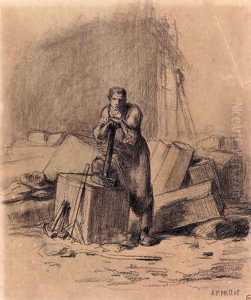 un Tailleur De Pierres (The Stone Cutter) Oil Painting by Jean-Francois Millet