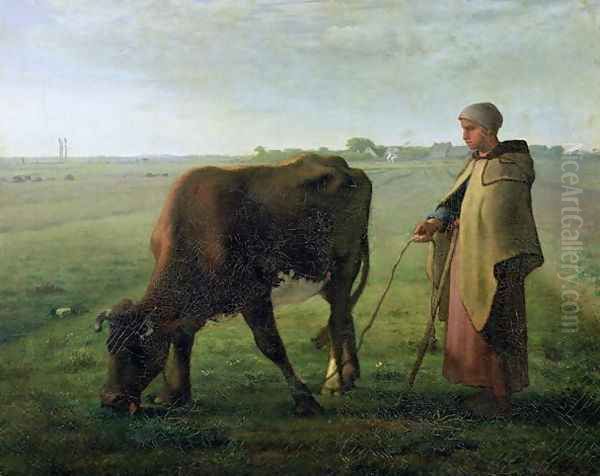 Woman Grazing her Cow, 1858 Oil Painting by Jean-Francois Millet