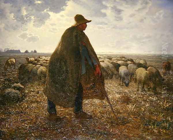 Shepherd Tending His Flock Oil Painting by Jean-Francois Millet