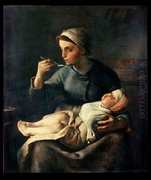 The Baby's Cereal, 1867 Oil Painting by Jean-Francois Millet