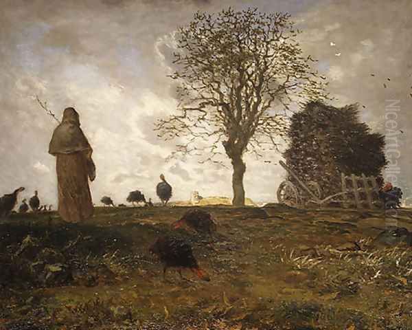 Autumn Landscape With A Flock Of Turkeys Oil Painting by Jean-Francois Millet