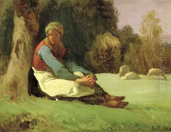 Seated Shepherdess Oil Painting by Jean-Francois Millet