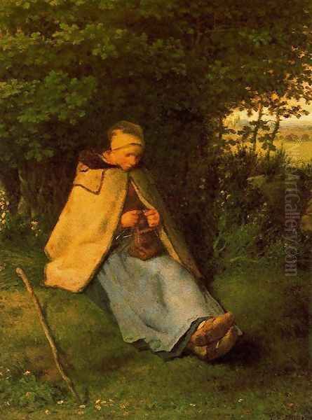 Woman making Cross-stitch Oil Painting by Jean-Francois Millet