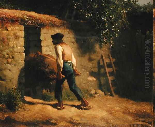 Peasant with a Wheelbarrow, 1848-5 Oil Painting by Jean-Francois Millet