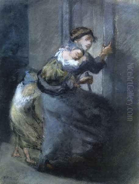 Mother and Two Infants Oil Painting by Jean-Francois Millet