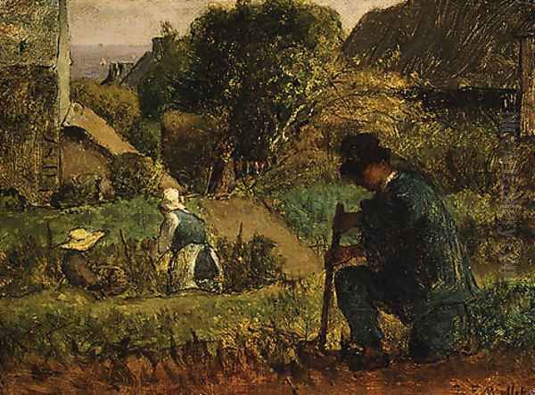 Garden Scene Oil Painting by Jean-Francois Millet