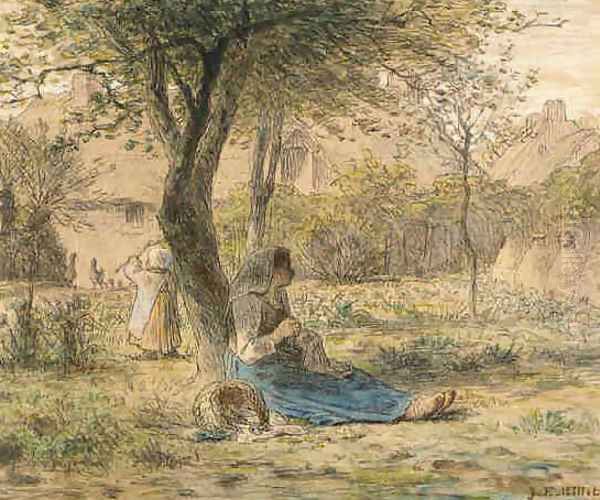 In The Garden Oil Painting by Jean-Francois Millet