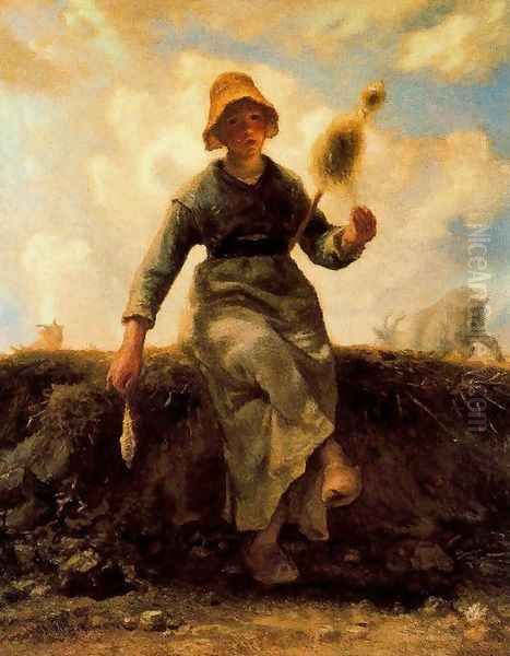 A fiadeira Oil Painting by Jean-Francois Millet