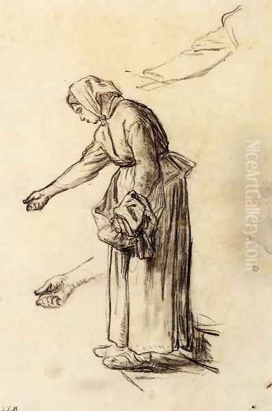 Study for a Woman Feeding Chickens Oil Painting by Jean-Francois Millet