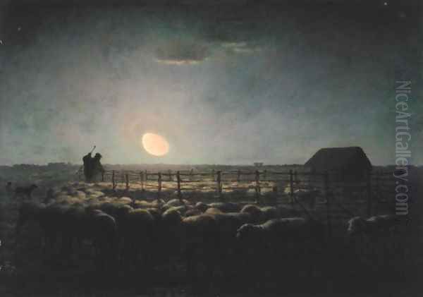 The Sheepfold, Moonlight, 1856-60 Oil Painting by Jean-Francois Millet