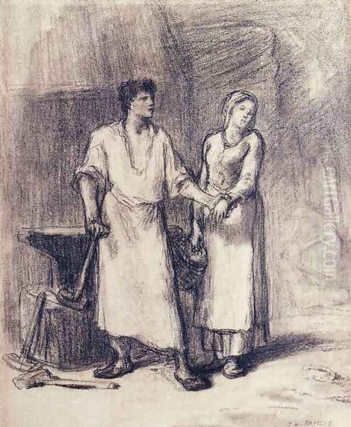 The Blacksmith and His Bride Oil Painting by Jean-Francois Millet