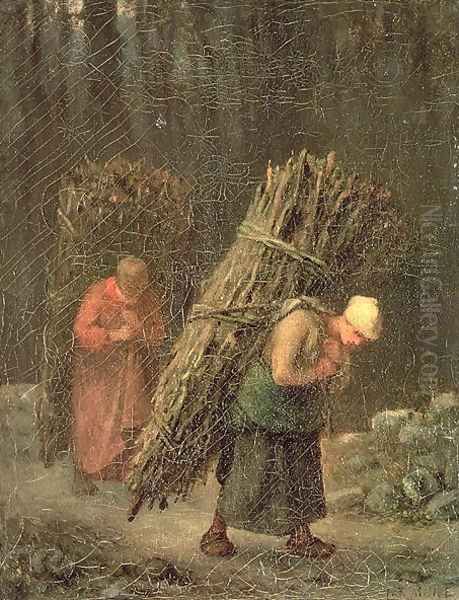 Peasant Women with Brushwood, c.1858 Oil Painting by Jean-Francois Millet