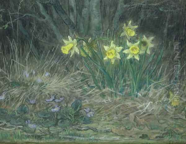 Narcissi and Violets, c.1867 Oil Painting by Jean-Francois Millet