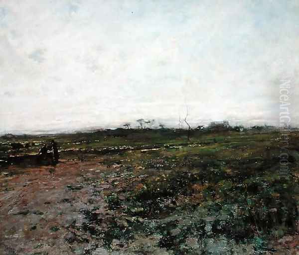 Landscape with a Peasant Woman, early 1870s Oil Painting by Jean-Francois Millet