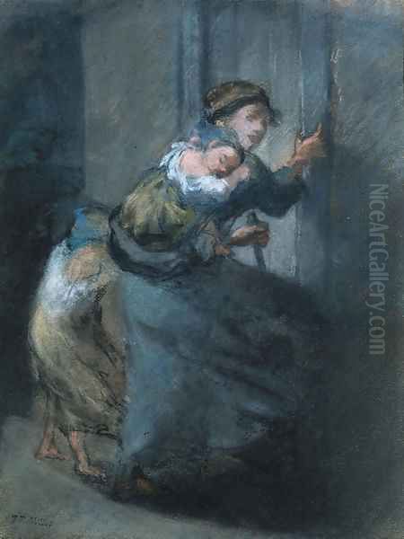 Mere et ses deux enfants Oil Painting by Jean-Francois Millet