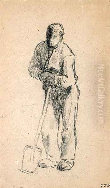 Paysan appuy sur sa bche (Peasant Leaning on a Shovel) Oil Painting by Jean-Francois Millet