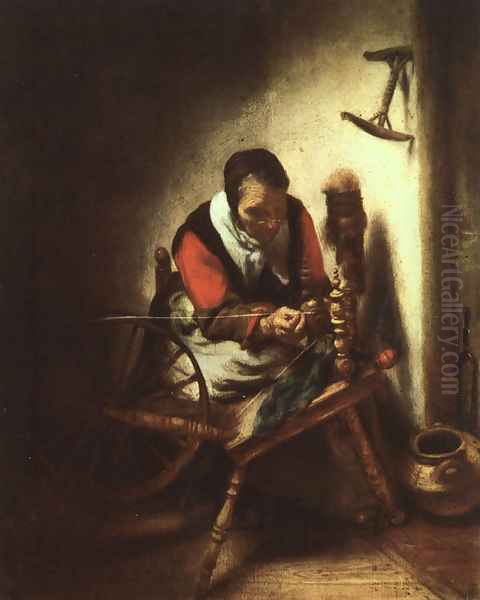 A Woman Spinning 1655 Oil Painting by Nicolaes Maes