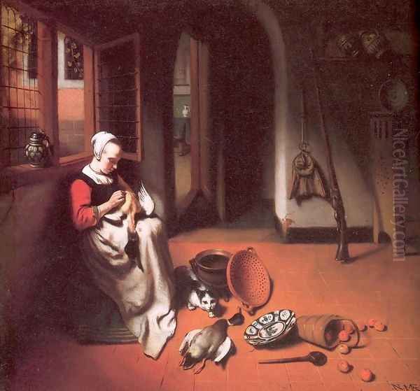 Woman Plucking a Duck 1655-56 Oil Painting by Nicolaes Maes