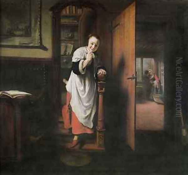 Lovers with a Woman Listening Oil Painting by Nicolaes Maes