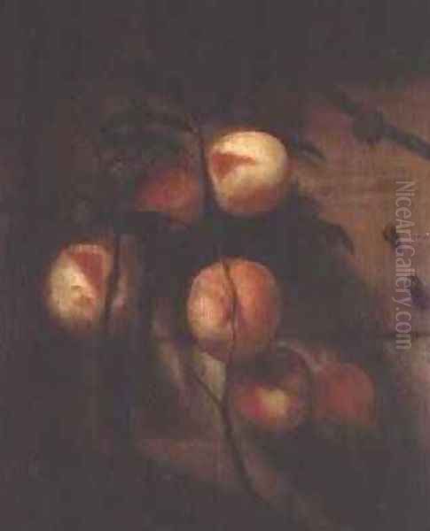 Bough of peaches against a wall with snails Oil Painting by Nicolaes Maes