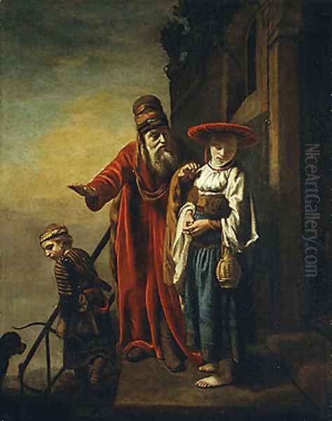 Abraham Dismissing Hagar and Ishmael 1653 Oil Painting by Nicolaes Maes