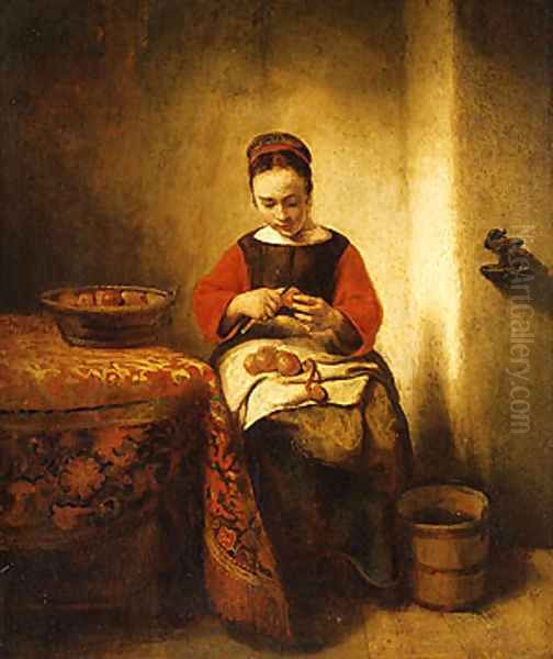 Young Girl Peeling Apples ca 1655 Oil Painting by Nicolaes Maes