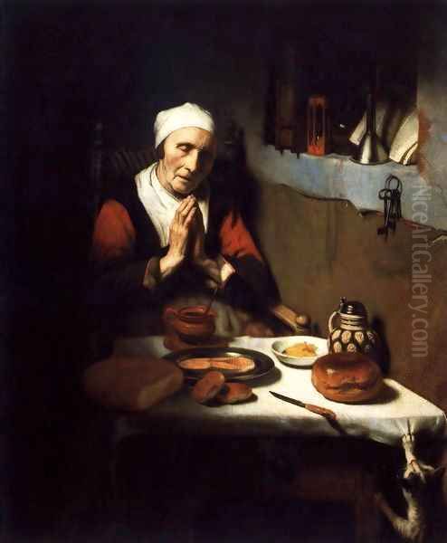 Old Woman Saying Grace 1656 Oil Painting by Nicolaes Maes